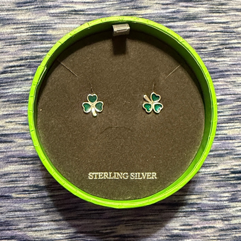 Elegant Sterling Silver Clover Earrings with Green Accents